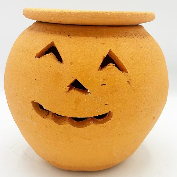 Vintage Terra Cotta Jack O'Lantern Hewell's Pottery Gillsville GA 6.75" H - Picture 3 of 10